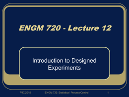 TM 720 Lecture 07: Cont. Variable Charts, ARL & OC