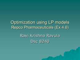 Optimization using LP models Repco Pharmaceuticals (Ex 4.6)