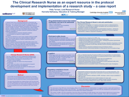 The Clinical Research Nurse as an expert resource in