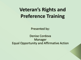 Veteran ’s Rights and Preference Training