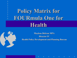 Policy Matrix for F1 - Center for Health Development