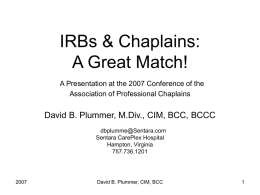 Chaplains & IRBs: A Great Combination!