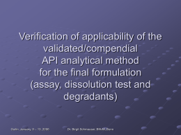 Verification of applicability of the validated/compendial API