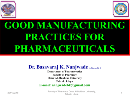 Good Manufacturing Practices for Pharmaceuticals