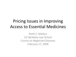 Pricing Issues in Improving Access to Essential