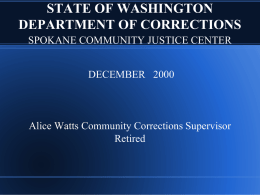 STATE OF WASHINGTON DEPARTMENT OF CORRECTIONS