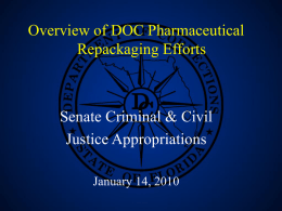 Senate Criminal & Civil Justice Appropriations – Overview of DOC