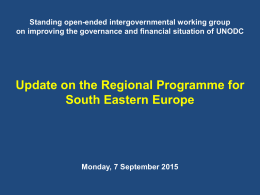 UNODC Regional Programme for South Eastern Europe United