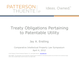 Treaty Obligations Pertaining to Patentable Utility