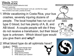Tuesday 2/21 *Turned in yesterday - “Worksheet: More about blood