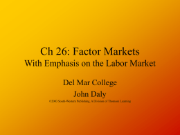 Factor Markets With Emphasis on the Labor Market