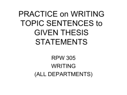 PRACTICE on WRITING TOPIC SENTENCES