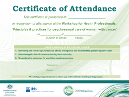Certificate of Attendance ‘Principles & practices for