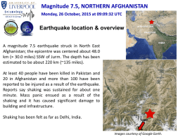 Magnitude 7.5, NORTHERN AFGHANISTAN Monday, 26 October