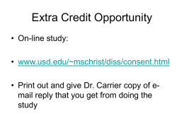 Extra Credit Opportunity