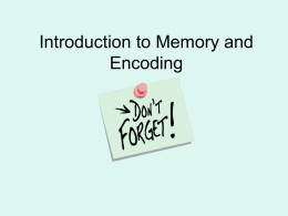 Chapter 7, Intro to Memory and Encoding