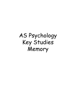 Memory - RWS Psychology