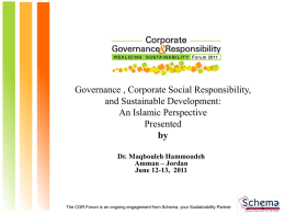 Corporate Governance , Social Responsibility and Sustainability