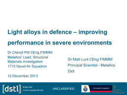 Light Metals and the Defence Industry (Cheryll Pitt, DSTL)