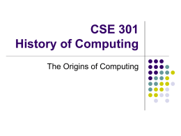 CSE 301 History of Computing - Computer Science, Stony Brook