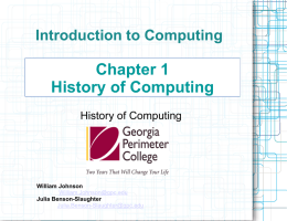 The History of Computing - Professor Benson