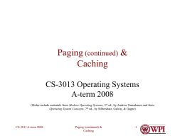 Paging (continued) & Caching