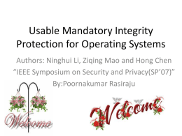 Poornakumar Rasiraju`s presentation on Usable Mandatory Integrity