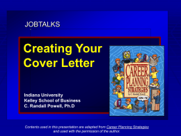Creating Your Cover Letter - Indiana University Bloomington