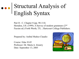 Structural Analysis of English Syntax Part I. Chapter 8