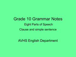 Grade 10 Grammar Notes Eight Parts of Speech Clause and