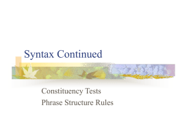 Syntax Continued