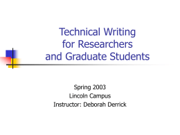 Technical Writing Seminar for Researchers and Graduate Students