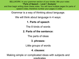 Parts of Speech Daily Notes for Class