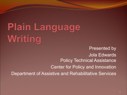 Writing in Plain Language - Texas Department of Assistive and