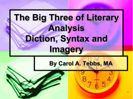 The Big Three of Literary Analysis Diction, Syntax