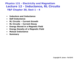 Lecture12: Inductance, RL Circuits