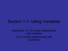 Section 1-1: Using Variables