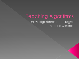 Teaching Algorithms - Hassall Grove Public School