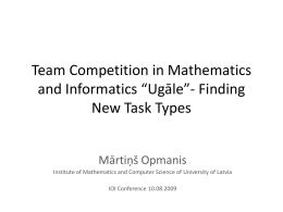 Team Competition in Mathematics and Informatics “Ugāle