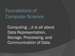 Introduction to Computer Science week 01 “Computing…it is all