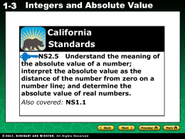 Ch 1-3 Integers and Absolute Value