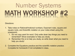 Math workshop 2 Numbers and Operations