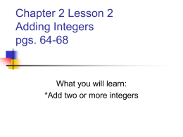 Chapter 2 Lesson 2 Adding Integers pgs. 64-68
