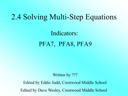 Lesson 2.4 Solving Multiple Equations