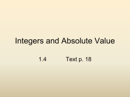 1.4 Integer Basics and Absolute Value