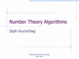 Lecture 11: Number Theory Algorithms
