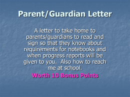 Parent/Guardian Letter