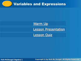 Variables and Expressions Presentation