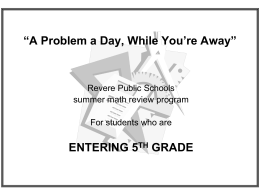 Entering Grade 5 - Revere Public Schools