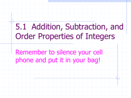 5.1 Addition, Subtraction, and Order Properties of Integers